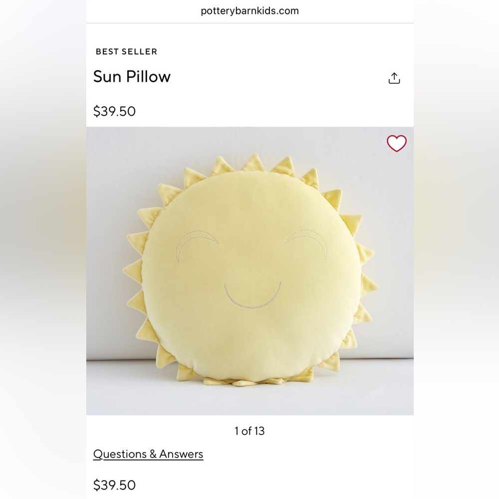 Pottery Barn Kids Sun Pillow